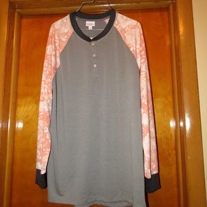 Lularoe Floral Sleeves Mark Henley Long Sleeve Top L